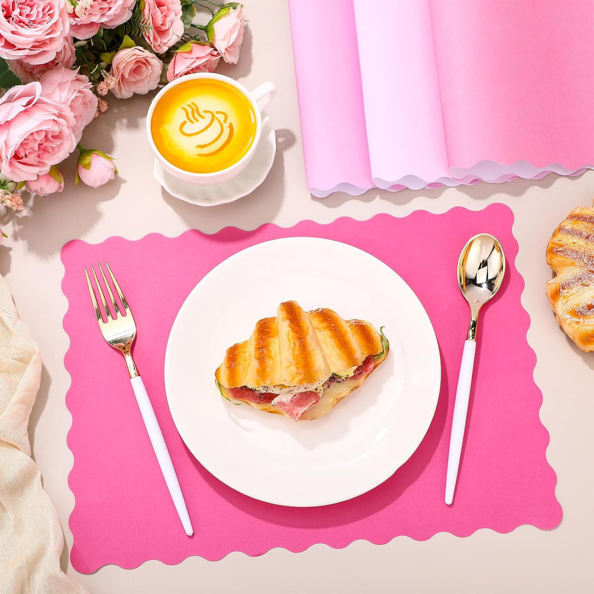 100 Pcs Hot Pink Paper Placemats, Pink Table Placemat Disposable
