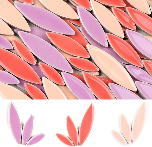 200g Ceramic Mosaic DIY Set Colorful Petal Ceramics Leafy Vein Mosaic Tiles Craft Materials Mosaic Art Materials - Purple-Pink Mix