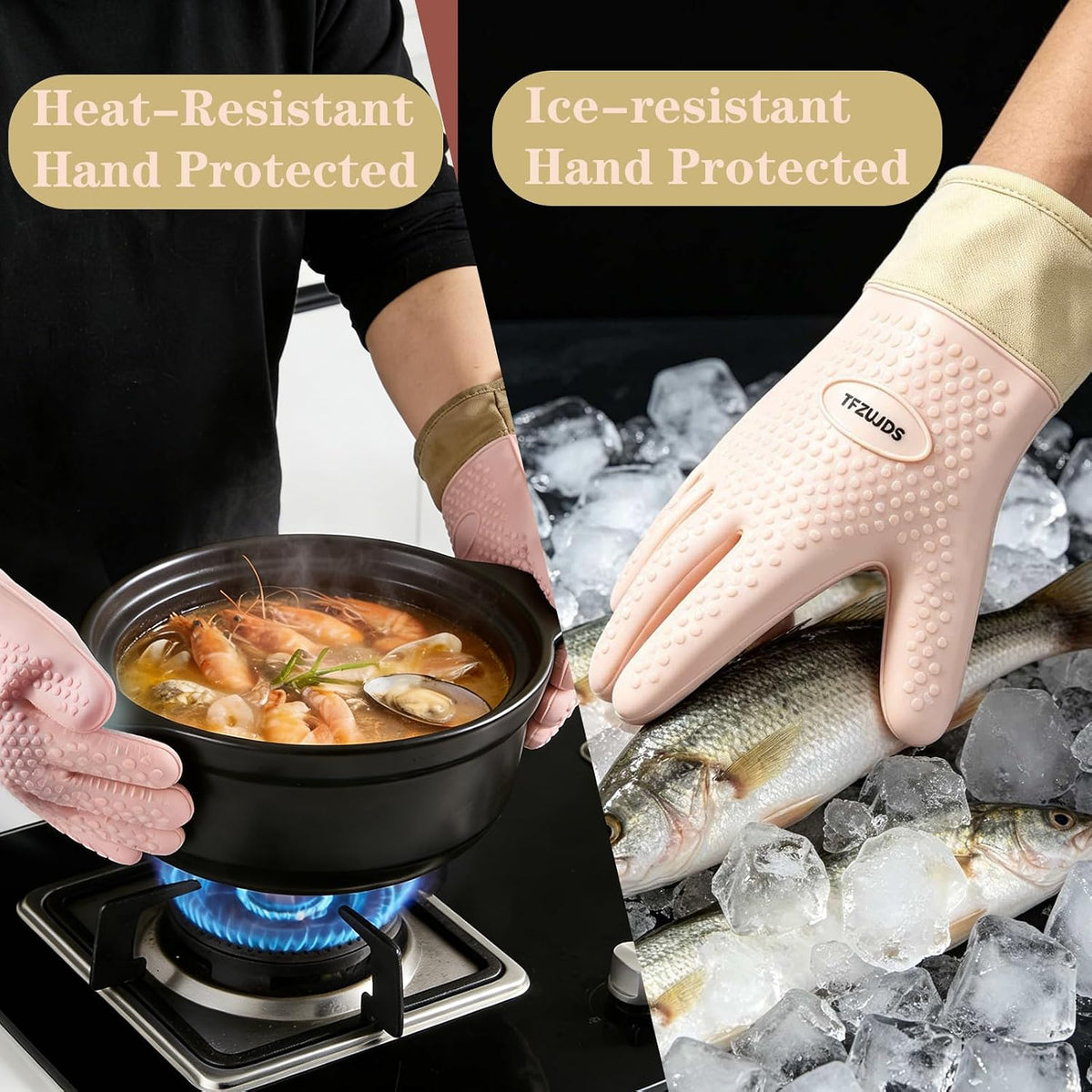 Silicone Oven Gloves with Fingers Heat Resistant 450°F in Kitchen