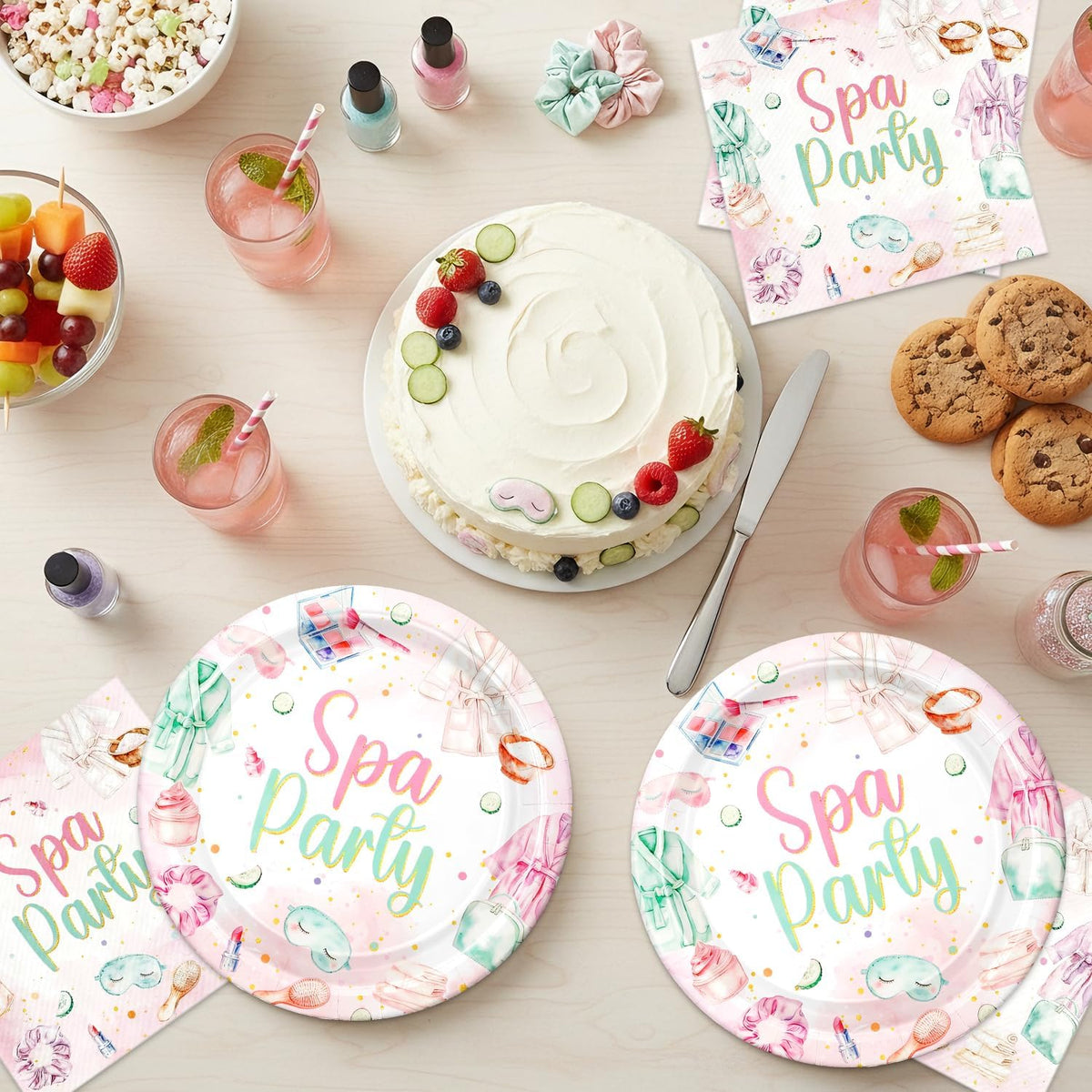 40pcs Spa Party Decorations Spa Plates and Napkins Pink Sleepover Slumber Spa Party Supplies for Little Girl Spa Sleep Over Pajama Party Supplies,Suitable for 20 Guests