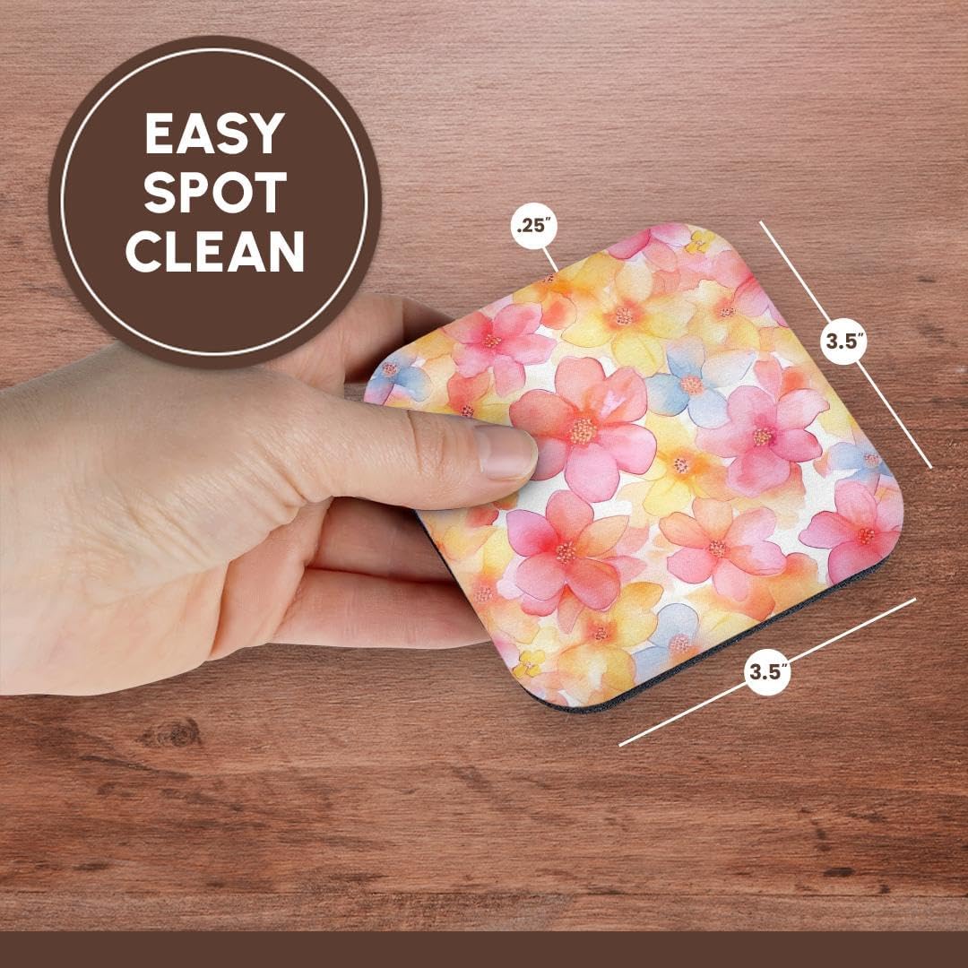 Pretty Pink, Light Blue, & Yellow Summer Set of 8 Coasters - Soft
