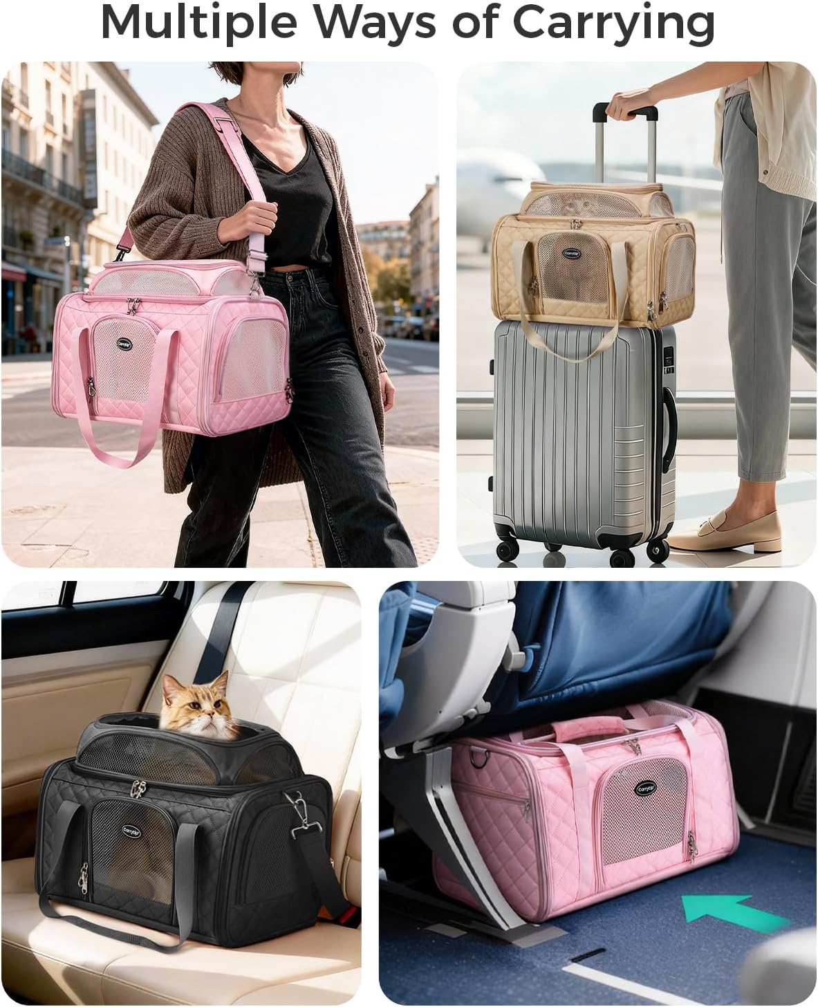 Airline Approved Cat Carrier with Expandable Top, 17x11x9.5 in, Pink