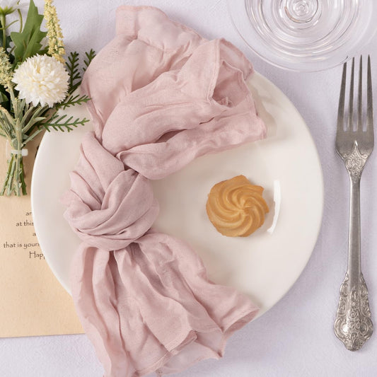 MLMC 10 Pack Pink Cheesecloth Napkins Bulk Washable Cloth Napkins Set of 10 21"x21" Rustic Boho Dusty Pink Gauze Dinner Table Napkins for Wedding Bridal Baby Shower Gathering Decor