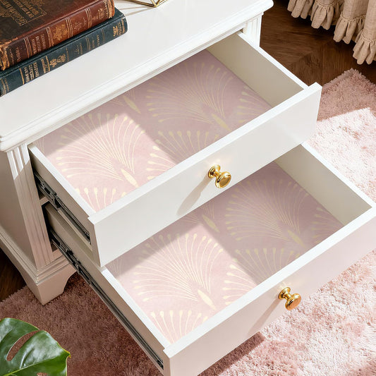 Pink and Gold Geometric Wallpaper Peel and Stick Accent Wall Paper Removable Blush Pink Art Deco Metallic Gold Art Nouveau Peacock Self Adhesive Contact Paper for Drawers Cabinets 17.5x80