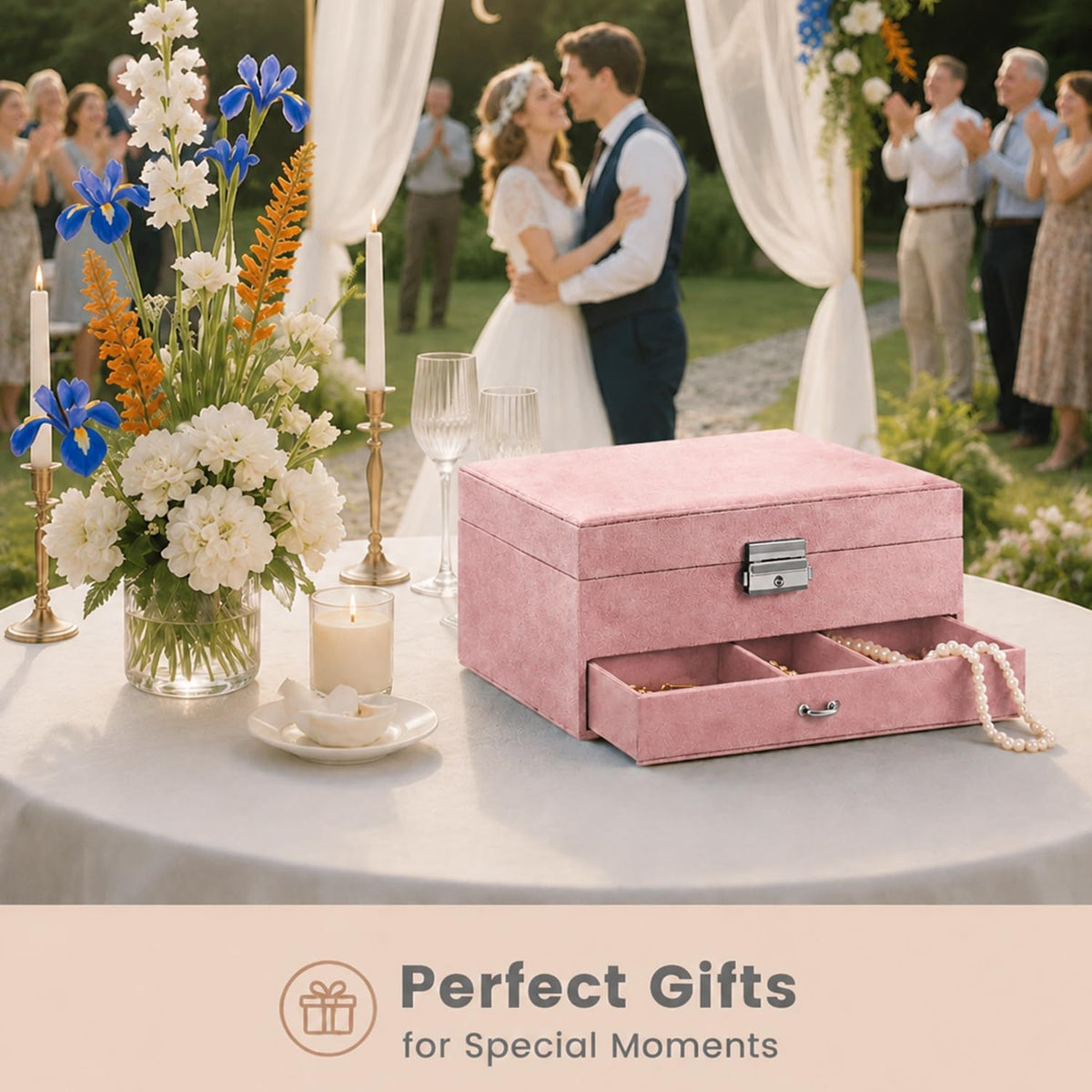 Jewelry Box Organizer 2-Layer Jewelry Storage Case for Earrings Rings Necklace Large Jewelry Holder Case Gift for Women Girls (Pink)