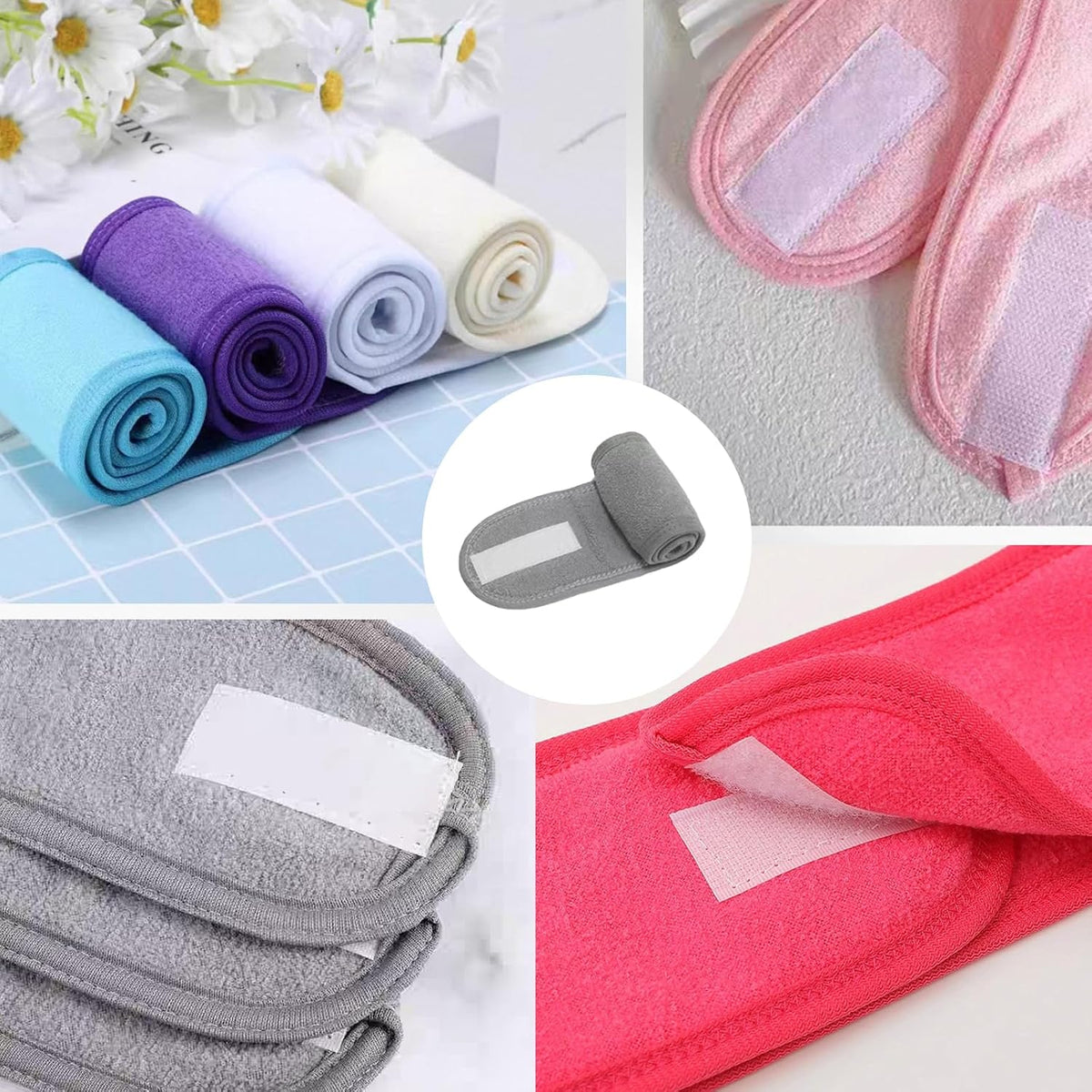 4 Pack Adjustable Makeup Headbands – Non-Slip Spa Facial Headband & Facial Hair Wrap, Adjustable Washable Towel for Shower, Yoga, Gym, Salon & Home Use (Fits All), HZFD-BB