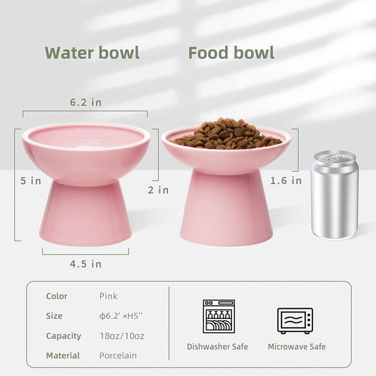2-Pack Elevated Ceramic Cat Bowls Extra Wide for Food & Water