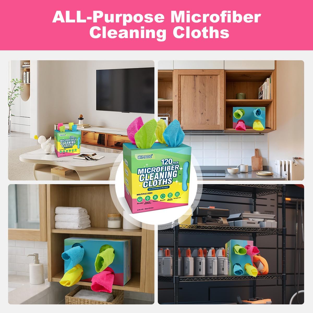 Microfiber Cleaning Cloth, 120 Pack Reusable Paper Towels