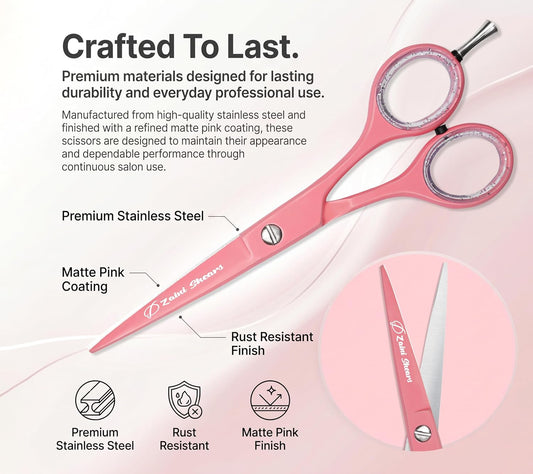 Hair Cutting Scissors Extremely Sharp Right-Hand Razor Edge - 5.5” Overall Length,Made of 420c Japanese Stainless Steel Salon Scissors Professional Barber Haircut Scissors (pink, 5.5'')