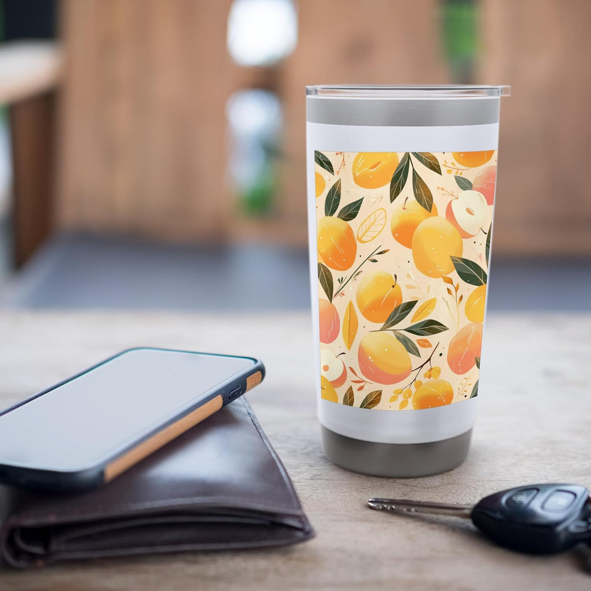 Peach Pattern Art Stainless Steel Insulated Tumbler