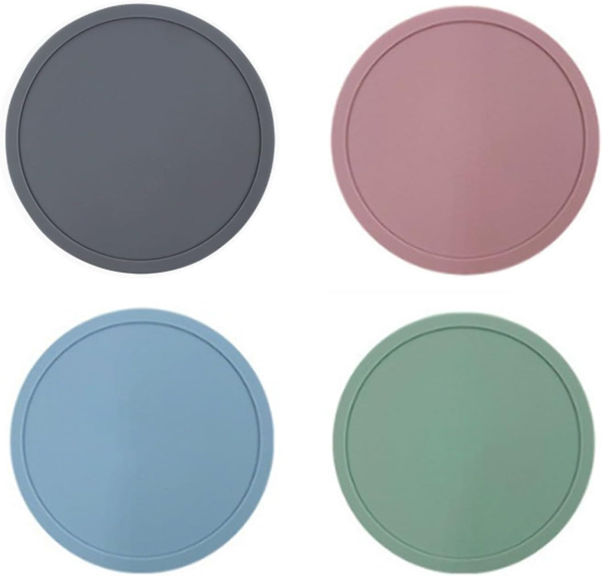Coffee Coasters, Silicone Coaster, Cup Mats, Diameter 9 cm, Thickness 0.3 cm Pink, Blue, Green, and Gray (4 Pieces)