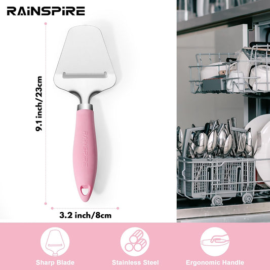 Upgraded Non-Stick Cheese Slicers for Block Cheese Multi-Functional Cheese Cutter for Mozzarella, Cheddar, Gruyere Charcuterie Accessories Dishwasher Safe Kitchen Tools, Pink