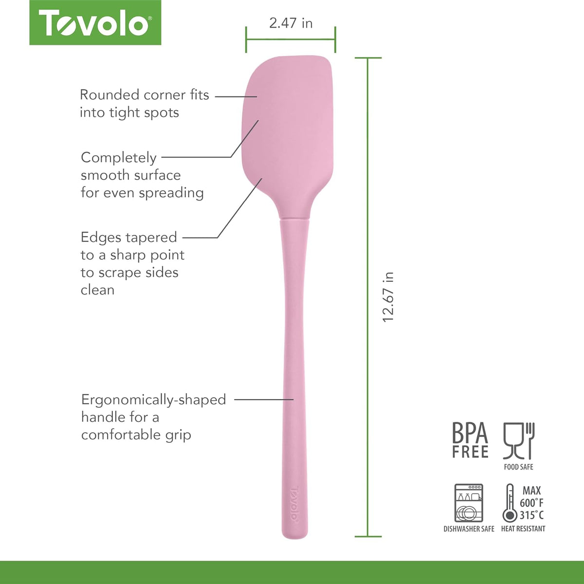 Silicone Spatula for Cooking Baking Mixing Scraping Bowls Heavy Duty Dishwasher Safe Large Long Handle BPA Free One Piece Silicone Spatula Kitchen Utensil Heat Resistant, Pink Sorbet