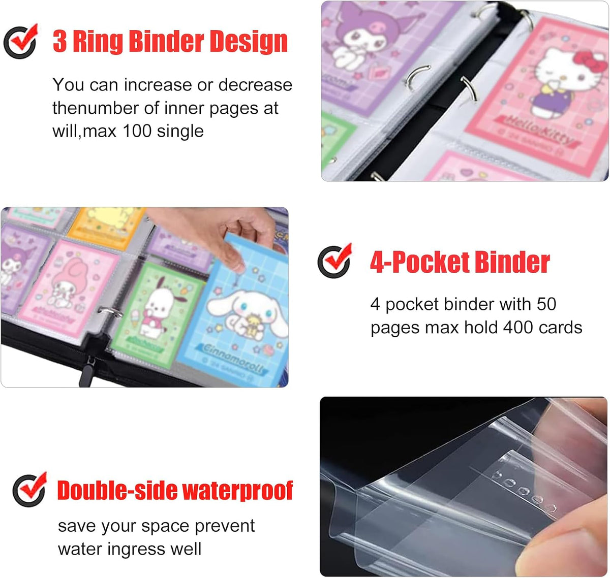 400 Pockets Pink Card Binder,Portable Shoulder Strap,Waterproof PU Bag,B292