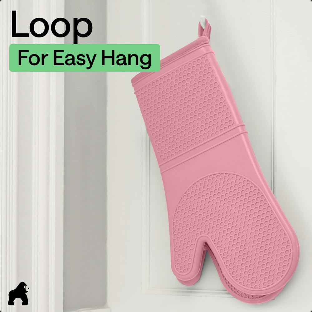 Silicone Oven Mitts, 550F Heat Resistant, 12.5x8.3, Pink
