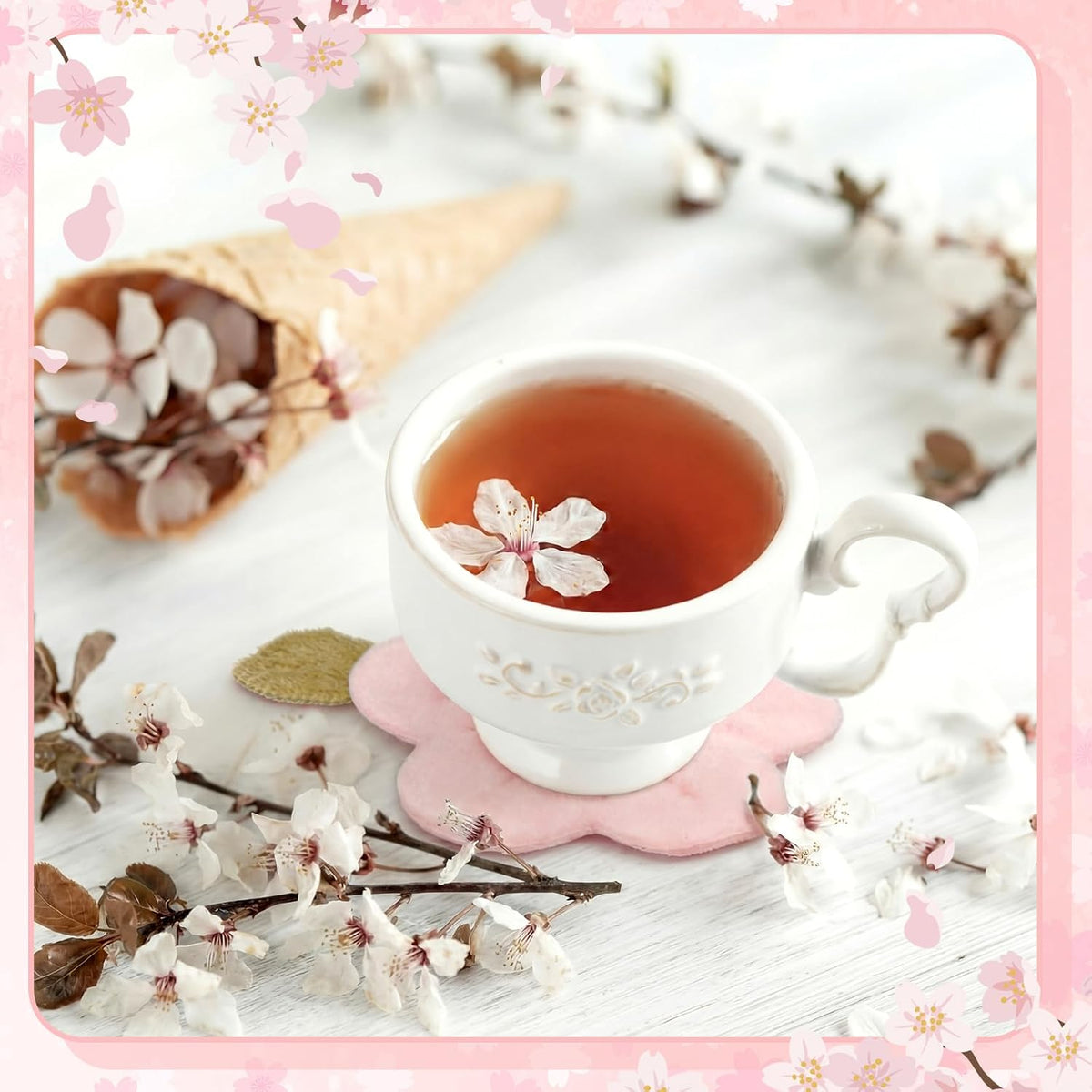 8 Pcs Sakura Cherry Blossom Coasters 4 Inch Cute Kawaii Pink Flower Cup Mats Soft Decorative Drink Coasters for Desk Drink Table Tea Mug Aesthetic Home Office Decor Housewarming Gift