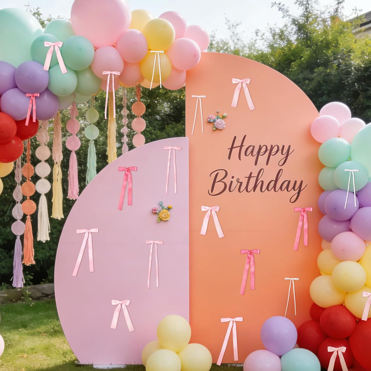 40Pcs Pink Bow Wall Decor DIY Ribbon Bow Photo Backdrop Pink Bow Birthday Decorations for Women Girls Room Decor Coquette Party Bachelorette Baby Shower Wedding