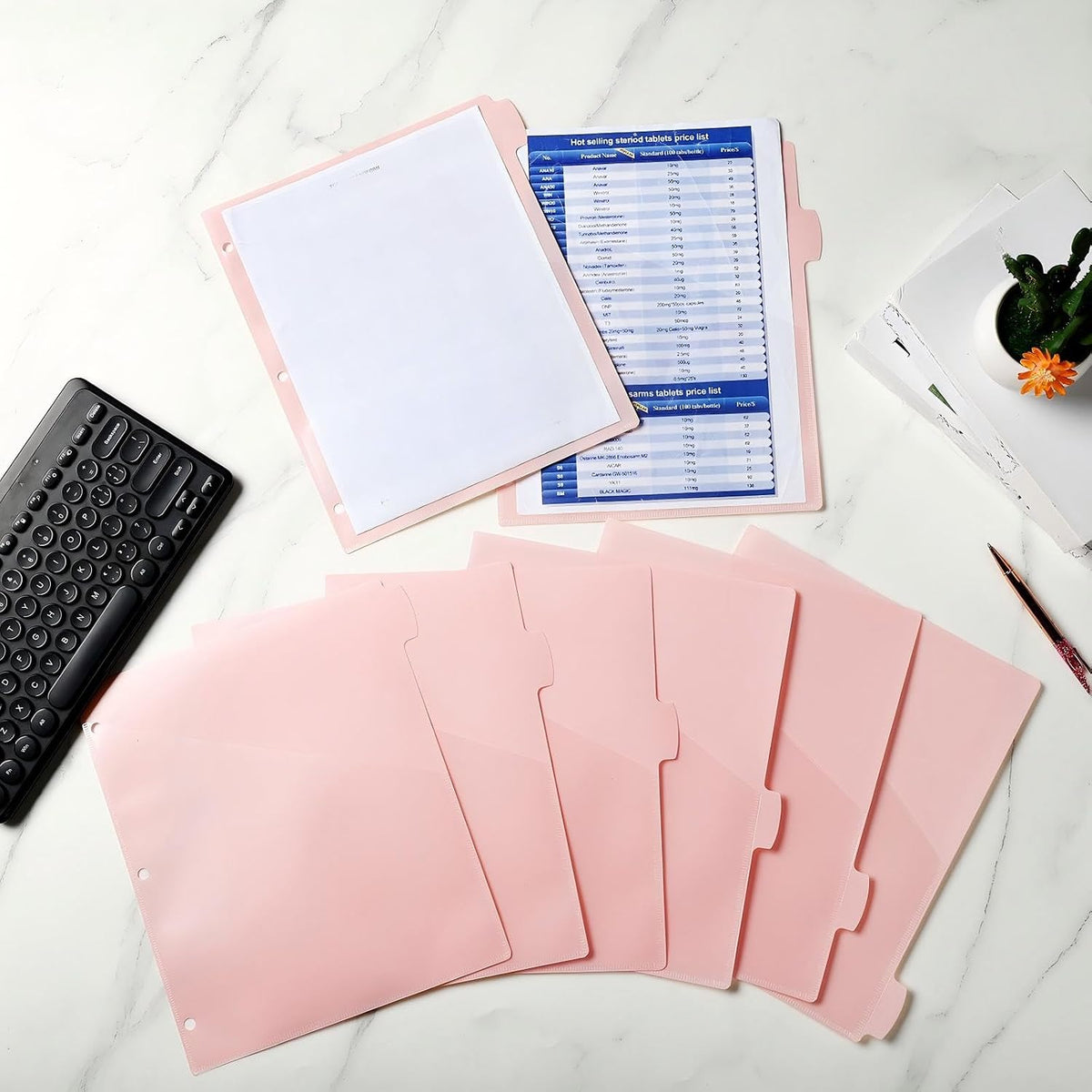 12 Pcs Binder Dividers for 3 Rings Binders 2 Pockets Tabs, Pink