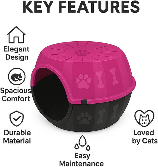 Cat Cave - Cozy Cat Bed Cave for Relaxation, Durable Plastic Cat Houses for Indoor Cats, Modern Design, Easy to Clean, Loved by Cats, Large 12.5" H x 20" L x 15.3" W.