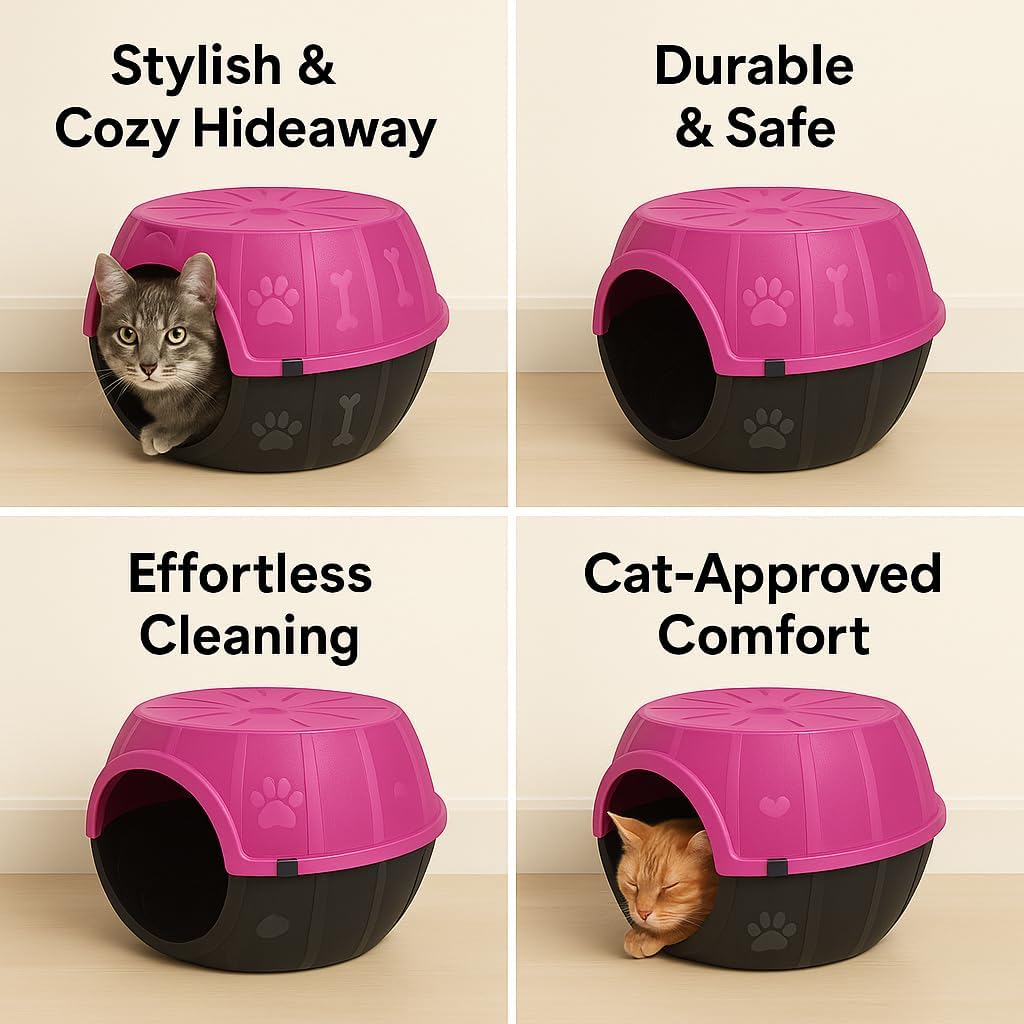 Cat Cave - Cozy Cat Bed Cave for Relaxation, Durable Plastic Cat Houses for Indoor Cats, Modern Design, Easy to Clean, Loved by Cats, Large 12.5" H x 20" L x 15.3" W.