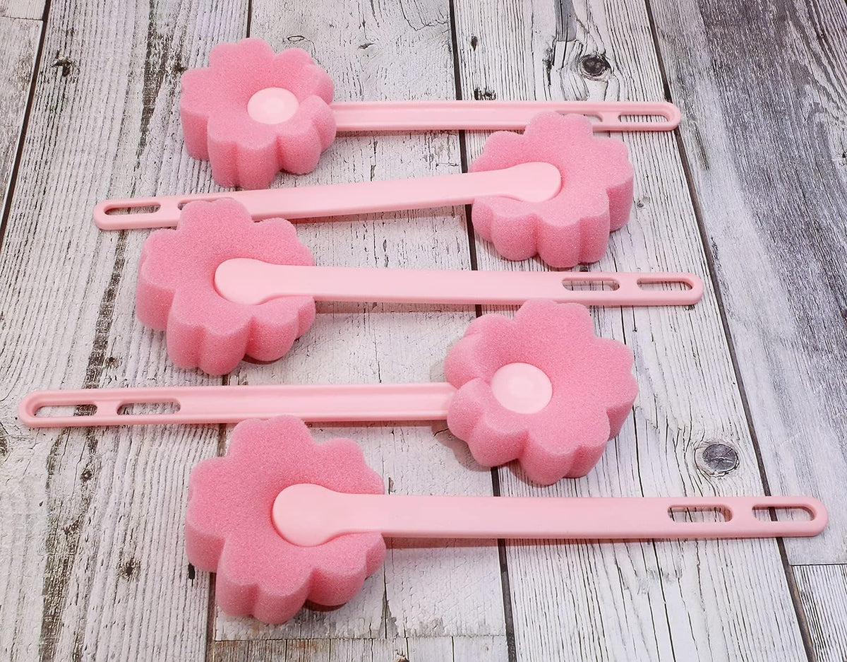 5Pcs Pink Sponge Bottle Brush 17cm Long Handle Flower Shaped Cleaning Brushes for Reusable Water Bottles Containers Glasses