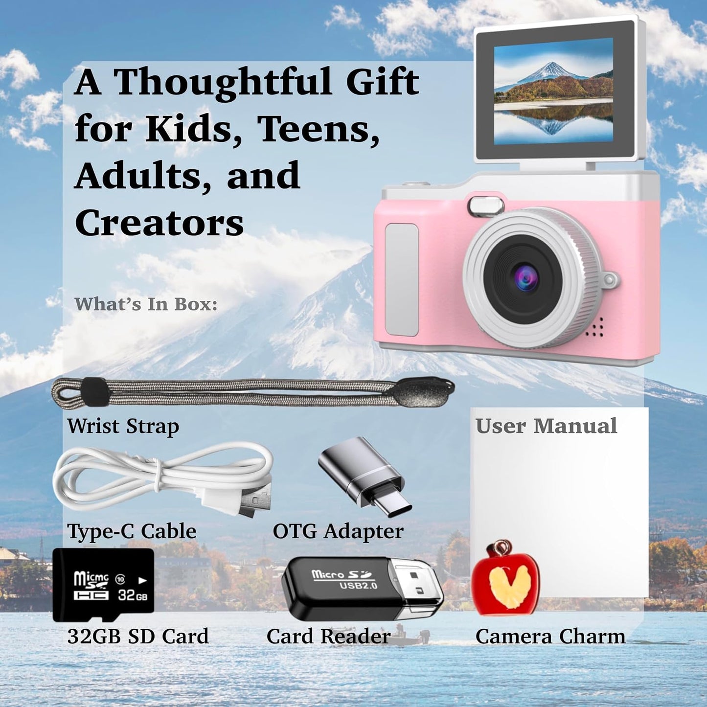 Digital Camera, Digital Camera with Flip Screen Portable Camera (Pink)