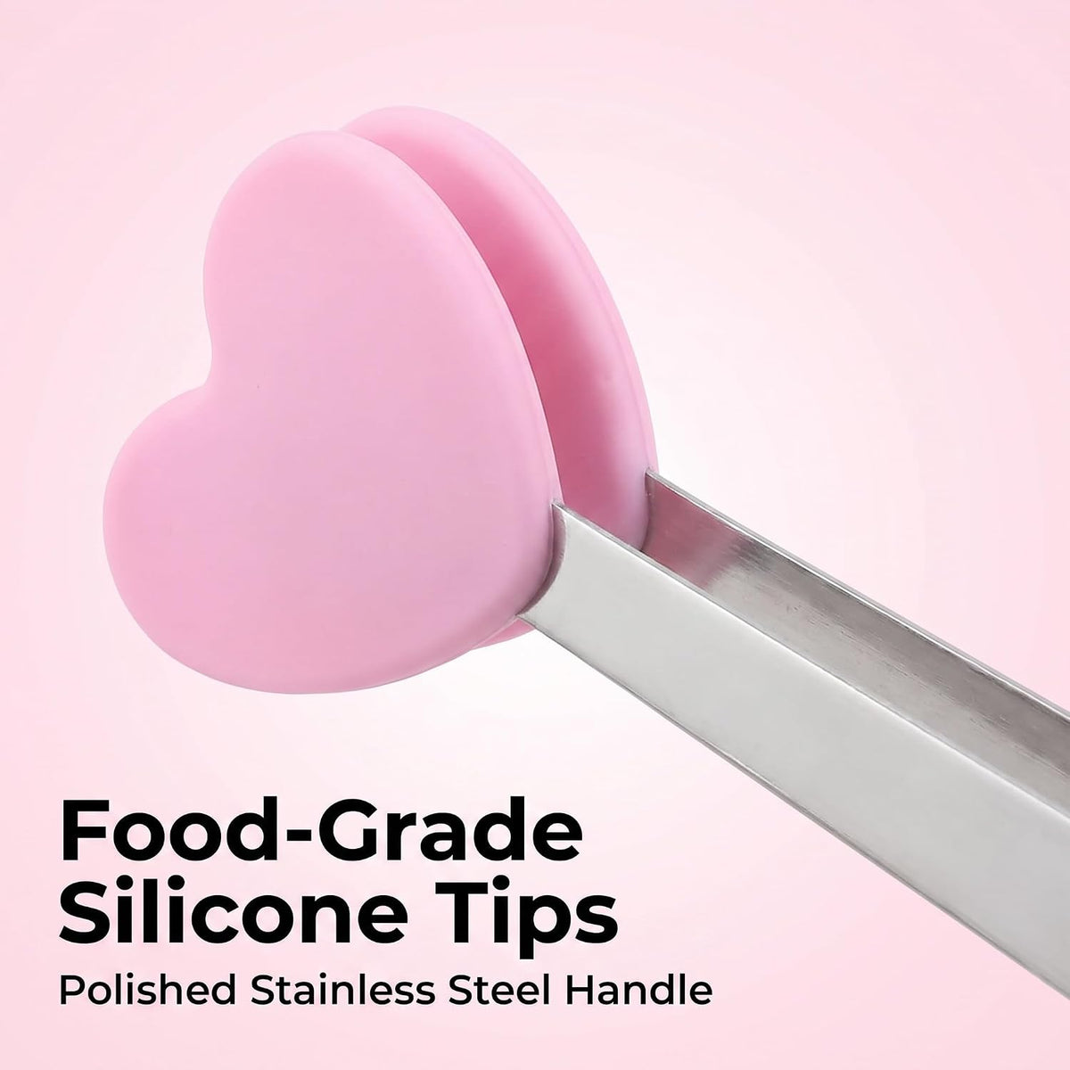 2Pcs Pink Mini Hand Shape Tong Silicone Food Tongs Stainless Steel Kitchen Tongs Small Kids for Sugar Cubes, Serving Food, Salad Buffet Cooking Utensils (Heart Shape)