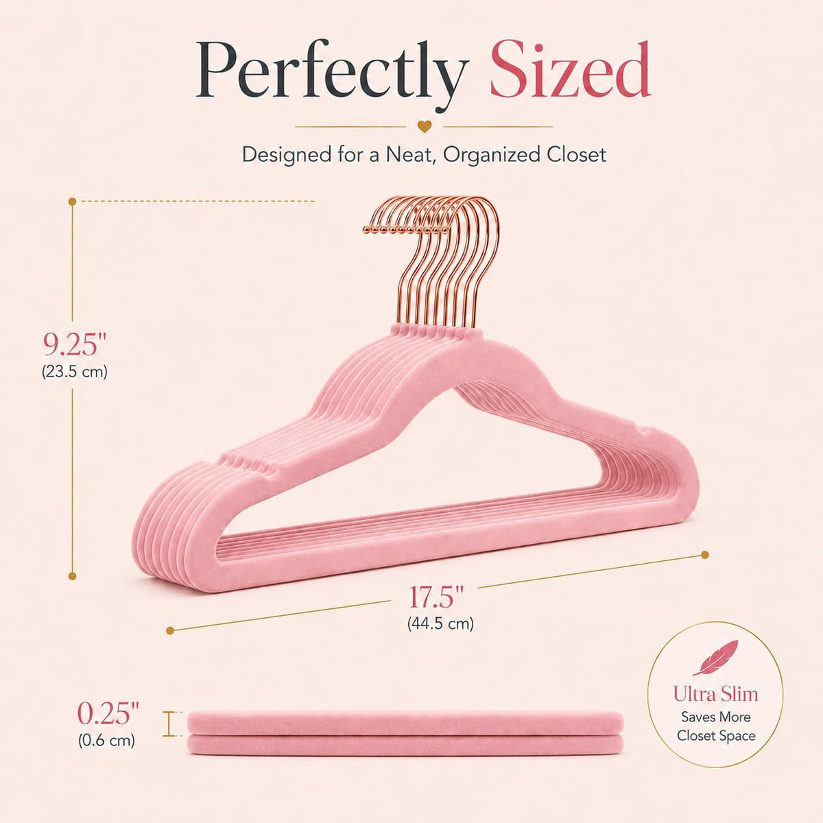 Pink Velvet Hangers 50 Pack, Non Slip Rose Gold Hook Felt Hangers