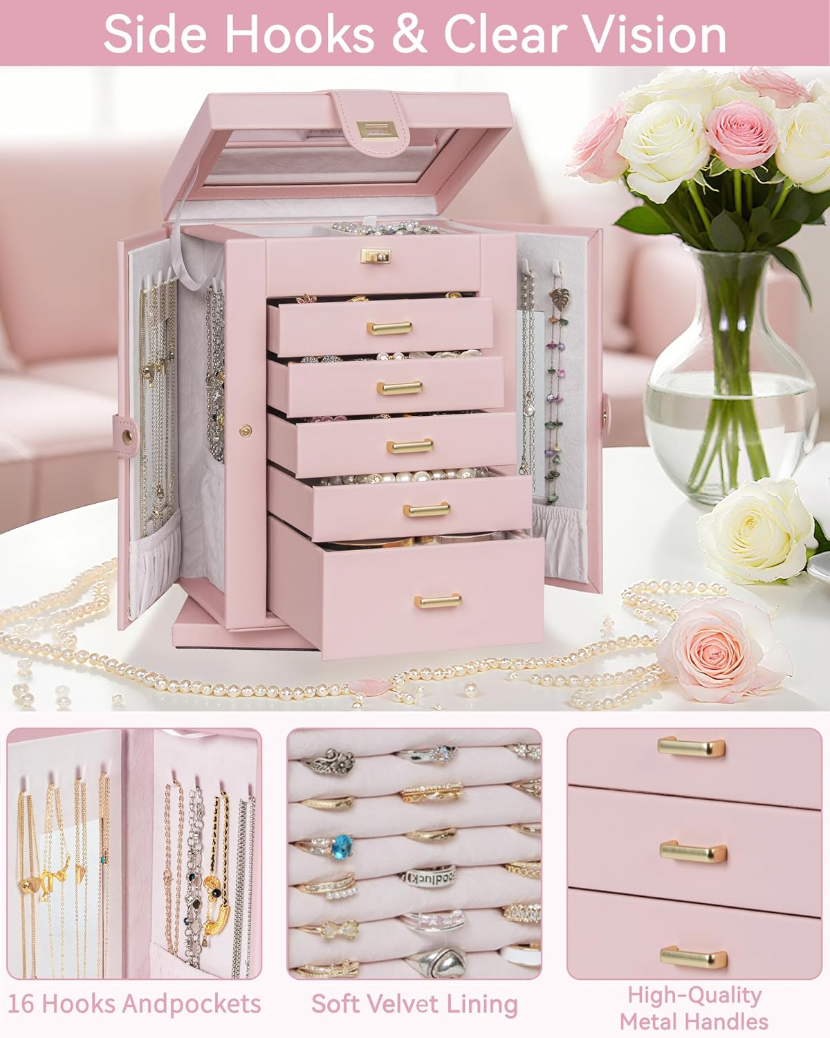 6-Tier Jewelry Box Organizer 5 Drawers Jewelry Storage Case