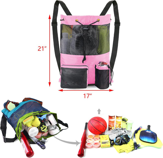 Gym Bags for Men Women Mesh Drawstring Backpack for Swim Sports Workout Gear Gifts for Swimmers Beach Pool Wrestling Backpack Cinch Bag With 3 Pockets Pink Medium