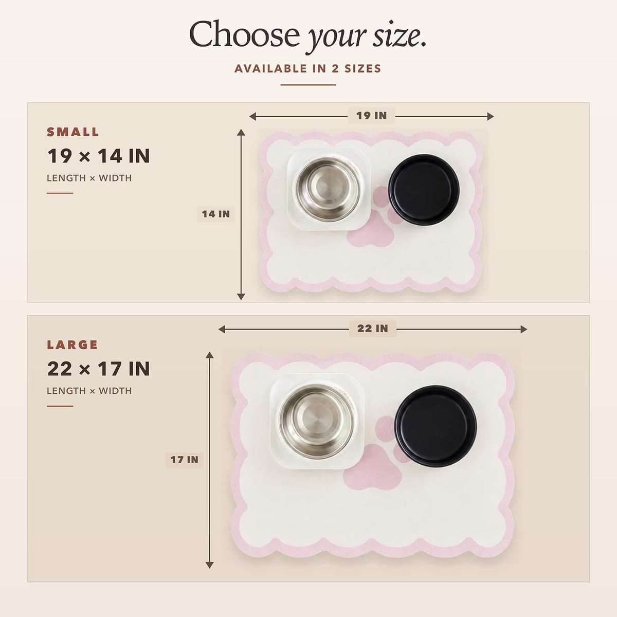 Scalloped Dog Feeding Mat, Pink White, 17" X 22”