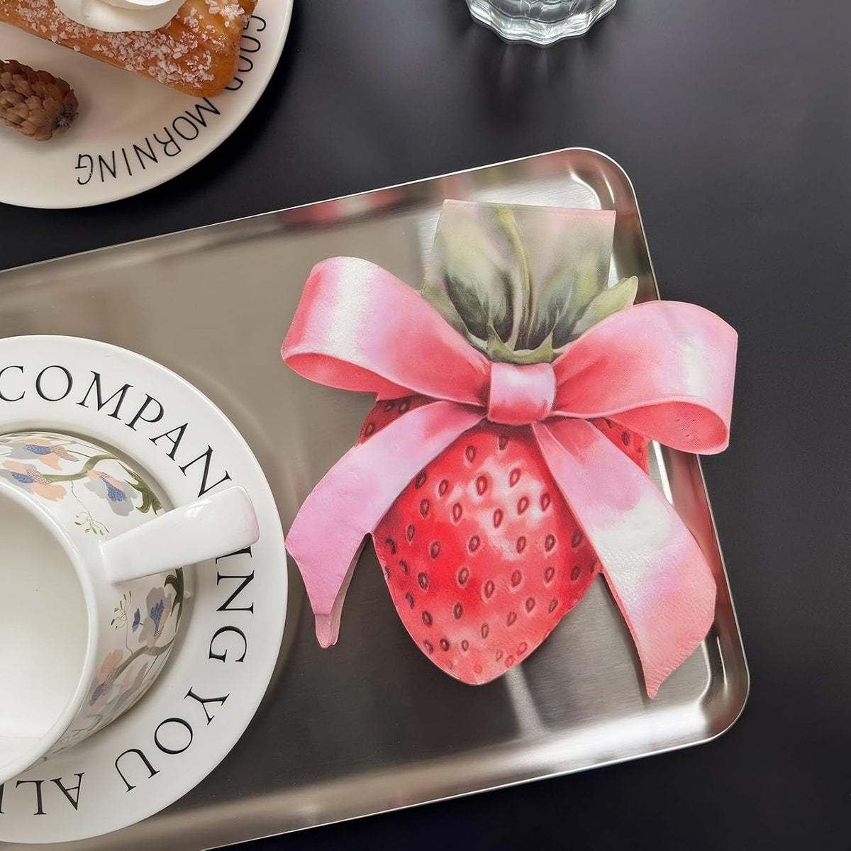 20Pcs Strawberry Paper Napkins - 2 Ply Strawberry Bow Shape Design Disposable Luncheon Napkin for Wedding, Girls Birthday Party and Tea Party - 6.3 x 5.9 In