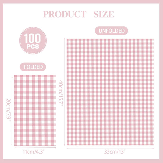 100 PCS Light Pink Gingham Napkins Disposable, 3 Ply Checkered Paper Napkins Pink Cocktail Napkins for Wedding Birthday Baby Shower Party Decoration