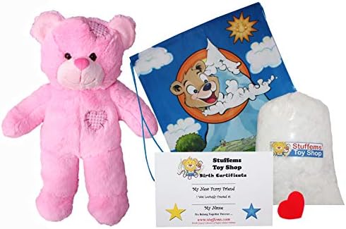 Make Your Own Stuffed Animal 16" "Pink Patches Bear - No Sew - Kit with Cute Backpack!