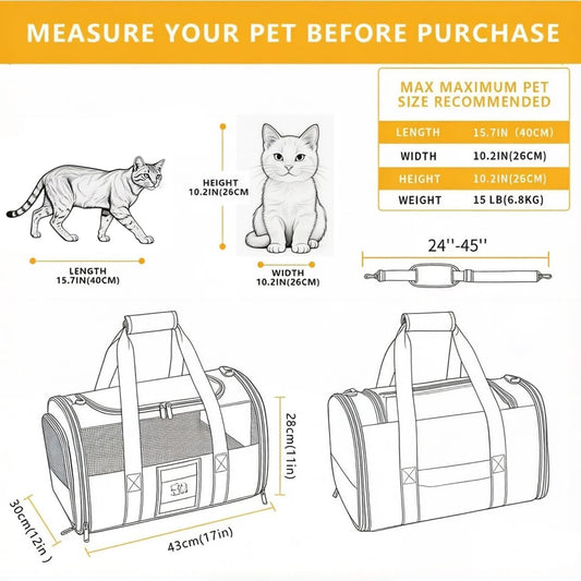 Cat Carrier Pet Dog Carrier Airline Approved for Puppy Cat Carrier Under 15 lbs, Collapsible Soft Sided Airline Approved Cat Carriers, Grey