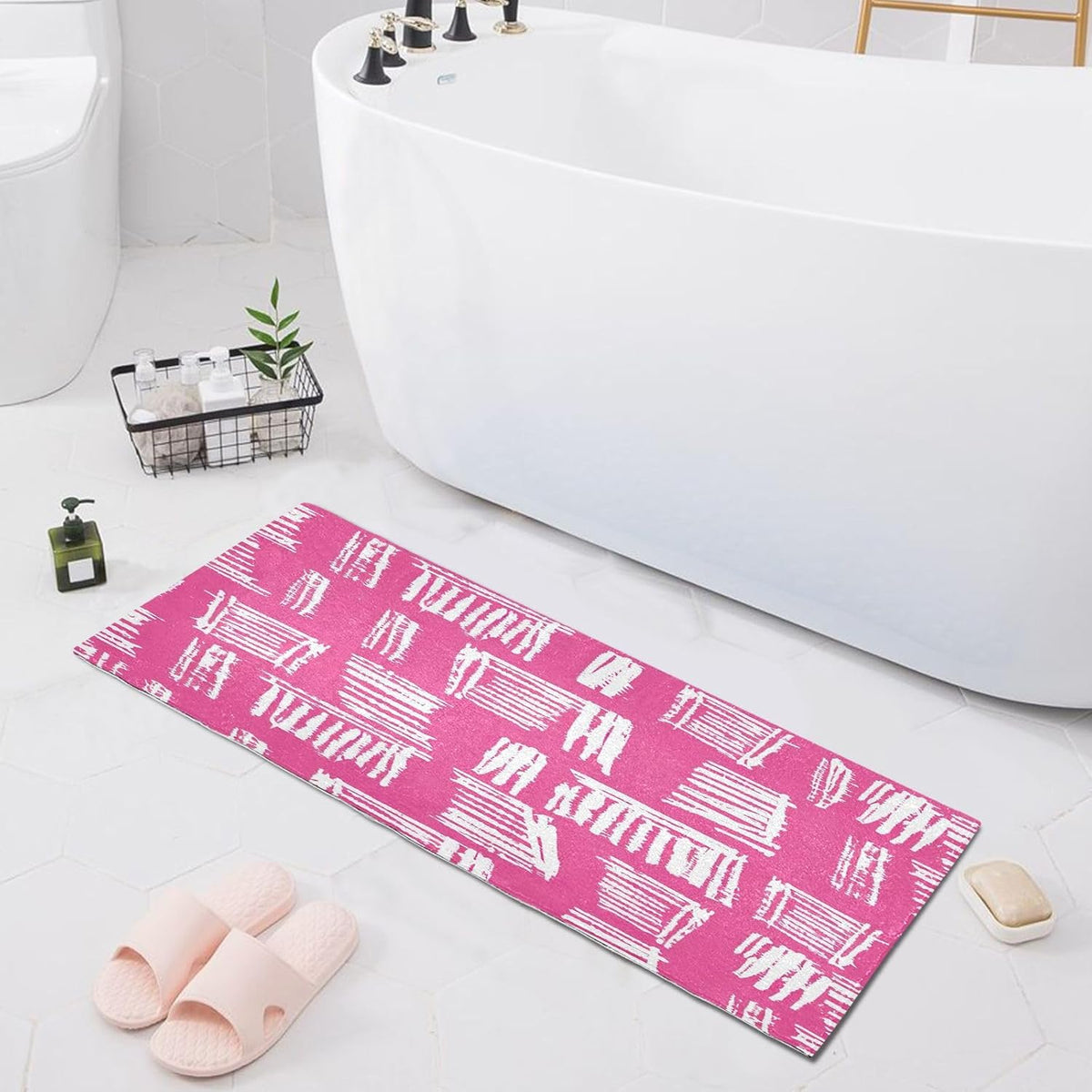 Bath Mat, Soft Absorbent Non Slip Bath Rug, Abstract Pink Stripe Bath Mats for Bathroom, Living Room Bedroom Home Mat Floor, Dry Quickly, Machine Washable 20 x 39 Inch