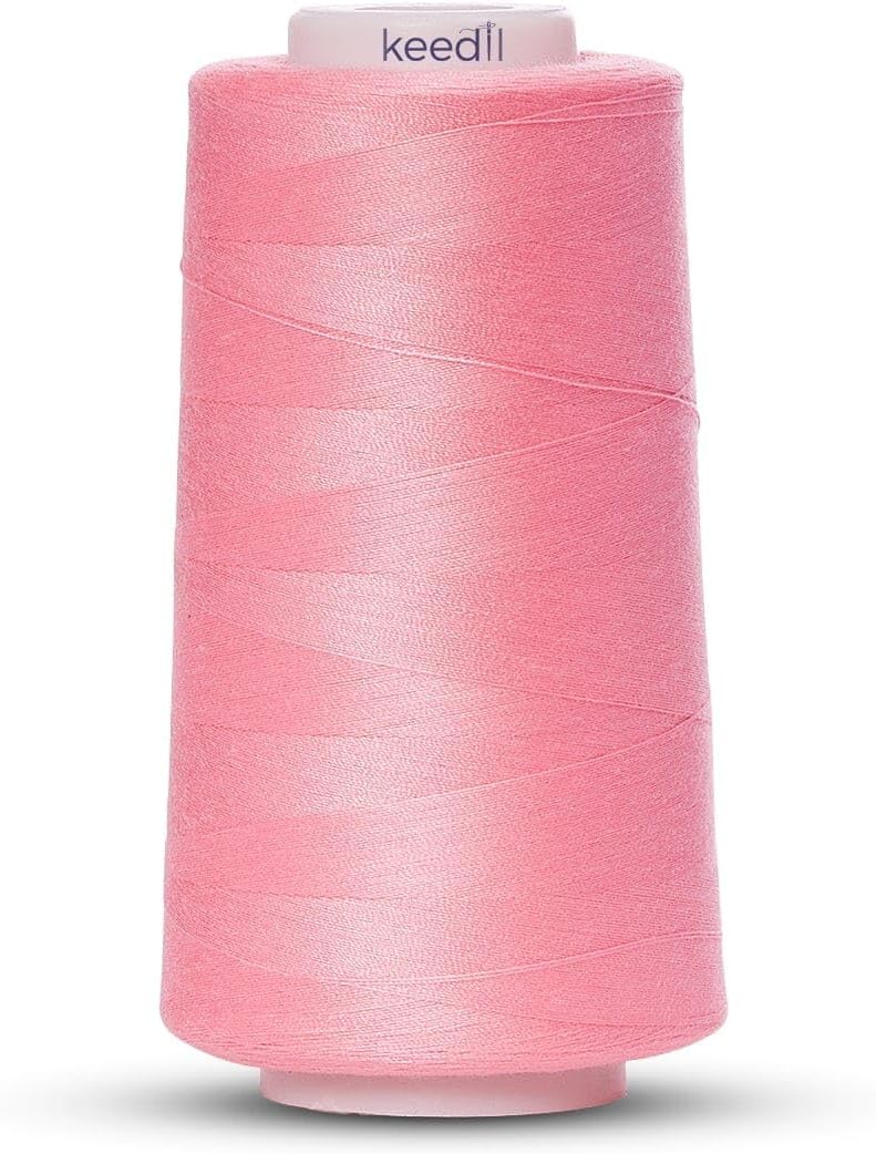 Keedil® All Purpose 2-Ply 40 Weight Polyester 3000 Yard Serger Thread for Sewing, Crafts, Upholstery, & More - Candy Pink (3000 Yards, 1 Spool)