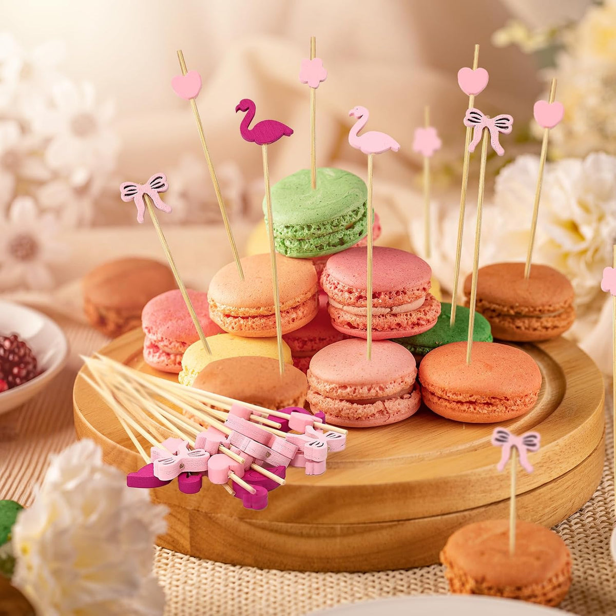 200 Pack Pink Toothpicks for Appetizers, 4.72in Cute Bow Toothpicks, 4 Styles Cocktail Picks for Appetizers Drinks Fruit Birthday Bridal Wedding Baby Shower Party Decoration (Pink)