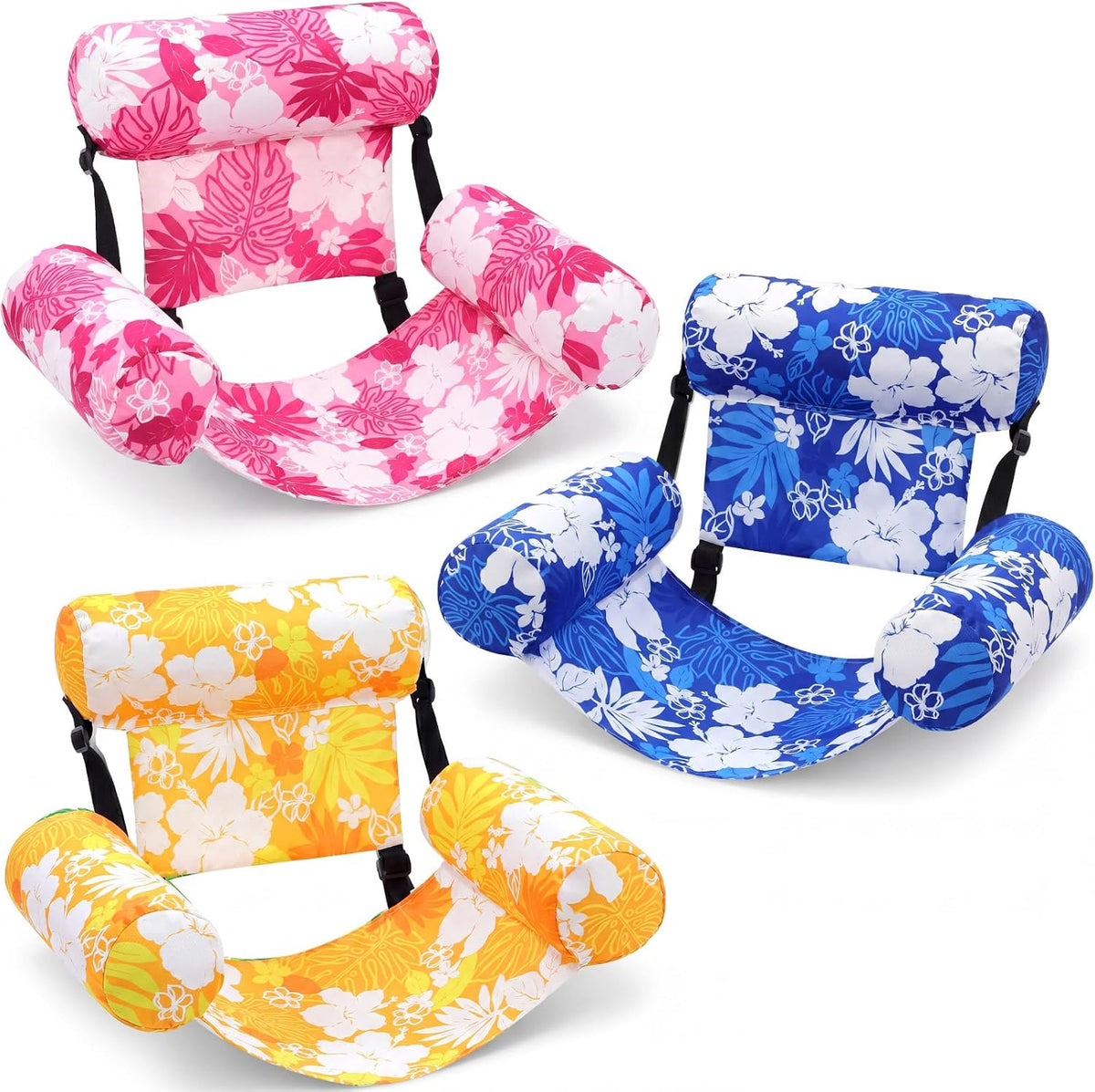 3 Pack Pool Float Chairs, Tropical Bloom,Navy Pink Yellow