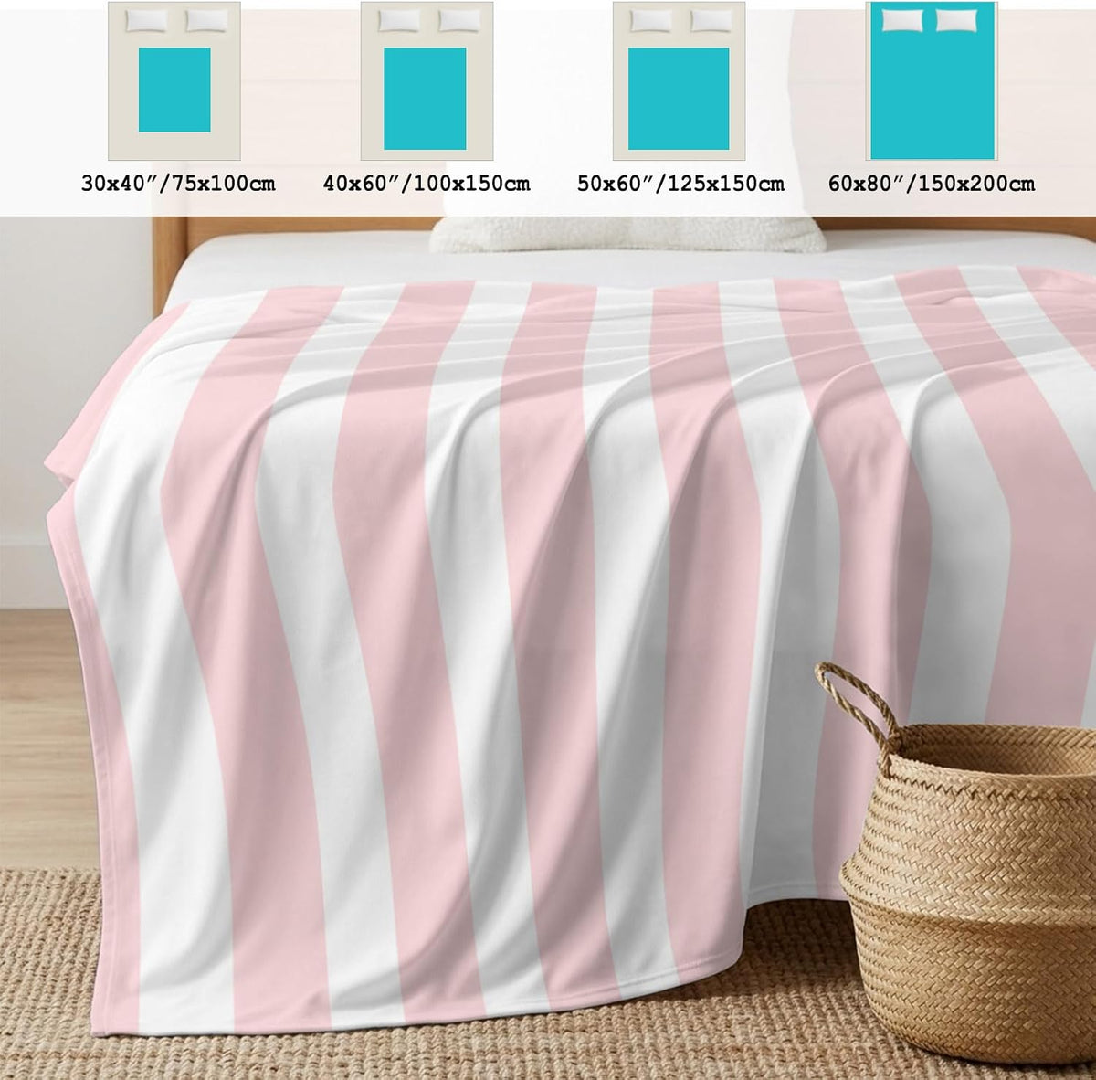 Cooling Blanket 50"x60", Classic Pink Stripes Summer Cooling Blanket Breathable Lightweight Ice Blankets Geometric Vertical Striped Blankets for Night Sweats