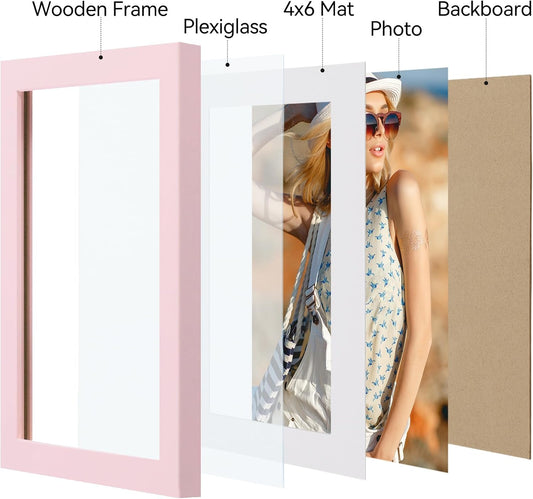 5x7 picture frame, Matted for 4x6 Photos, Pale Pink