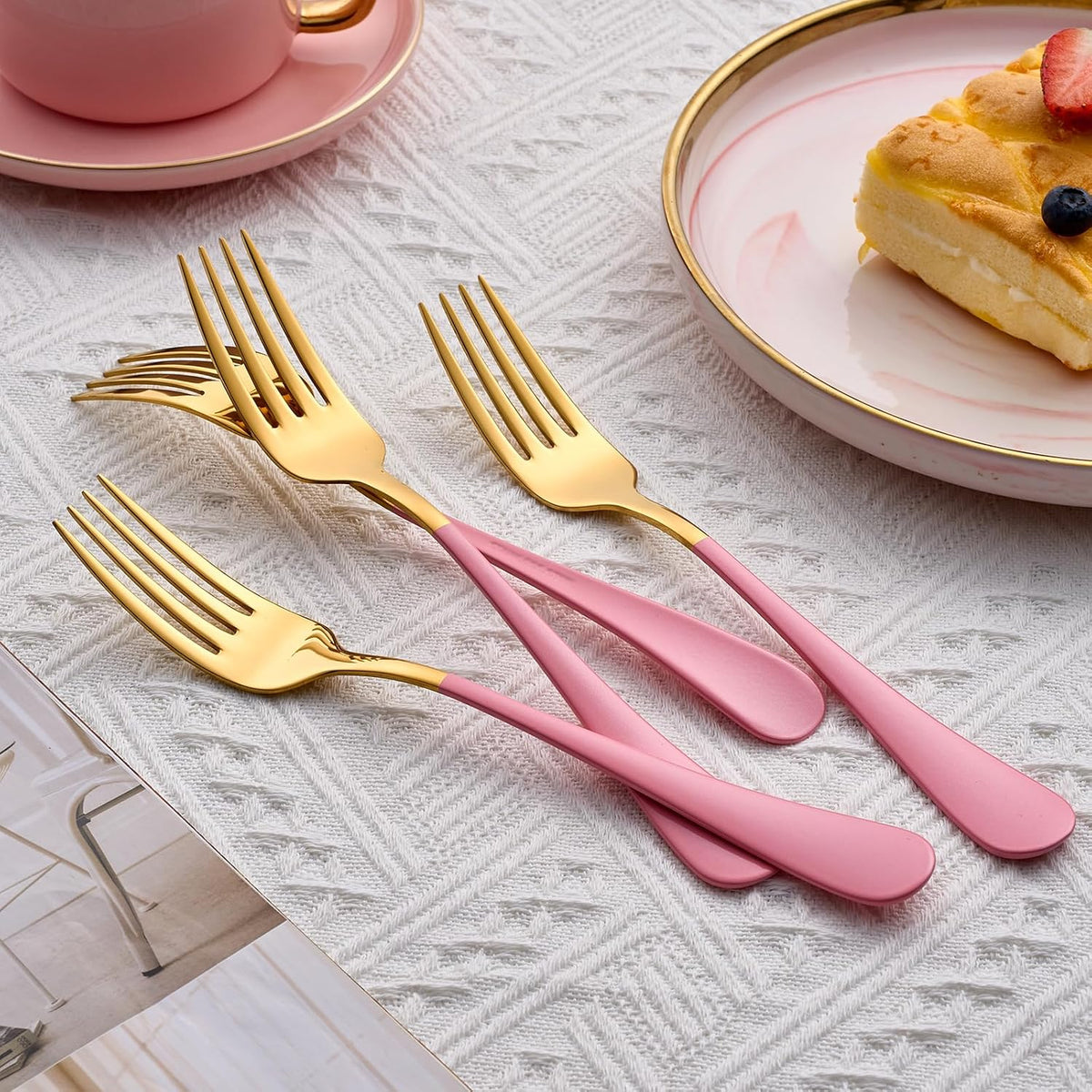 Dinner Forks,24 Pieces Pink and Gold 18/0 Stainless Steel Silverware Forks,Table Forks,Flatware Forks,8 Inches,Mirror Polish & Dishwasher Safe,Use for Home,Kitchen or Restaurant
