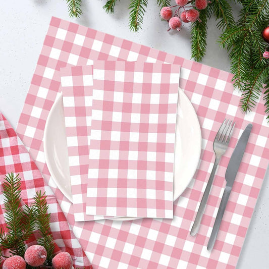 100 Pcs Light Pink Gingham Dinner Napkins 3-Ply Pink and White Buffalo Plaid Napkins Disposable Guest Hand Towels for Bathroom Wedding Birthday Checkered Paper Napkin