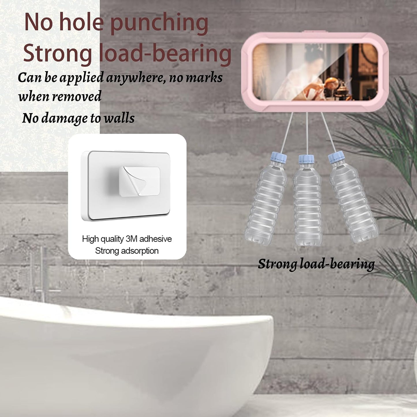 360° Rotatable Retractable Adjustable Shower Phone Case Holder,Anti-fog HD & sensitive screen ,Wall Mounted Phone Holder for Bathroom Mirror Bathtub Kitchen,Shower Accessories for 4-7" Phones (pink)