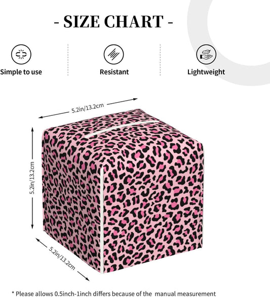 Trendy Pink Leopard Cute Print Tissue Box Cover Square Modern Decorative Tissue Box Holder, Cute Leather Box Cover Car Tissue Holder for Bathroom, Night Stands, Desk, Office Decor