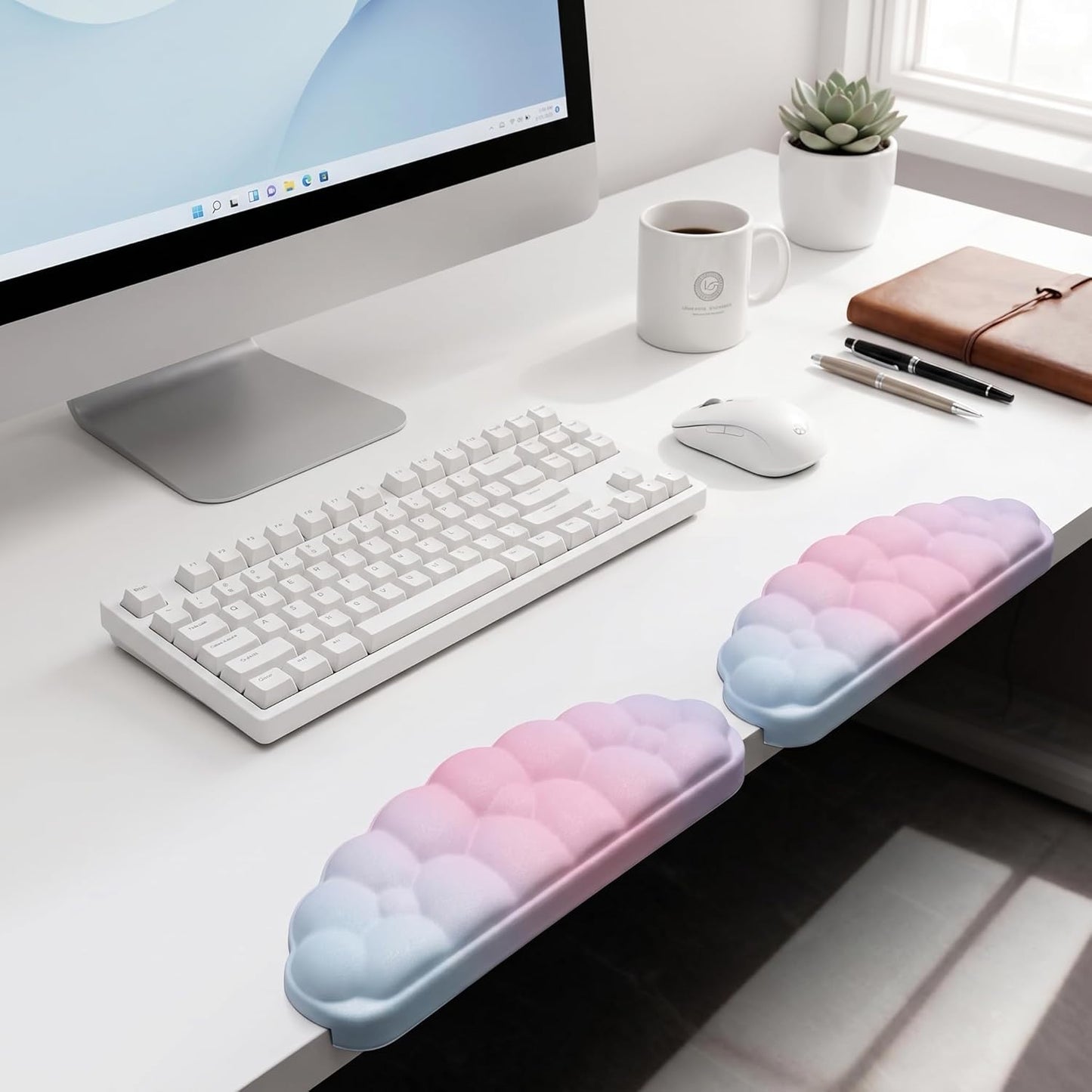 L-Shaped Desk Elbow Pad for Desk Cloud Wrist Rest for Computer Keyboard and Mouse Elbow Wrist Support Padding Non-Slip 2 Pack Ergonomic Desk Edge Cushion Arm Rest for Desktop Gaming Office Pink Purple