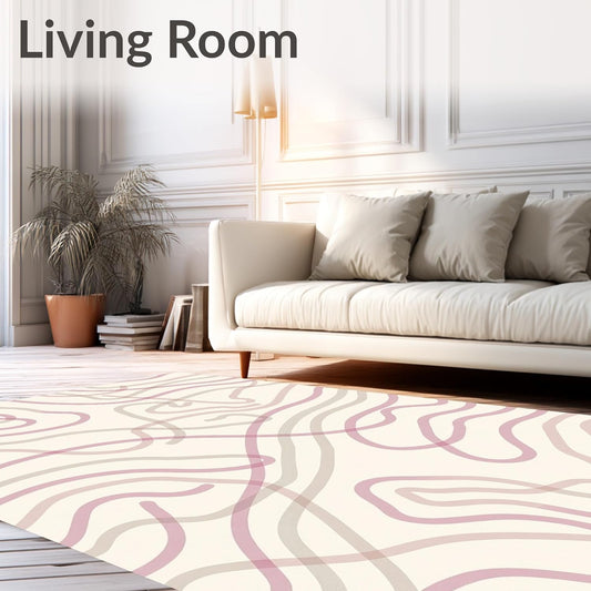 Flatwoven High Traffic Area Rug 5x7, Abstract Wave Design Machine with Flowing Contemporary Lines, Non Slip, Stain Resistant, Washable Area Rugs for Living Room, Bedroom (Pink, 5x7)
