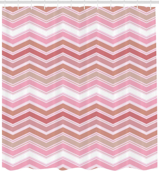 Lunarable Peach Pink Shower Curtain, Modern Style Soft Pastel Colored Horizontal Abstract Chevron Interpretation, Cloth Fabric Bathroom Decor Set with Hooks, 69" W x 70" L, Multicolor