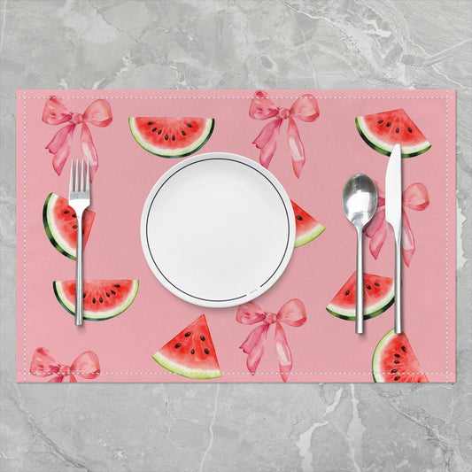 Pink Bow Placemats Set of 4 Cute Coquette Bow Knot Table Mats for Party Kitchen Dining Decoration Watermelon Themed Place Mat for Table Holiday Decor Indoor Outdoor 18"x12" Easy to Clean Washable