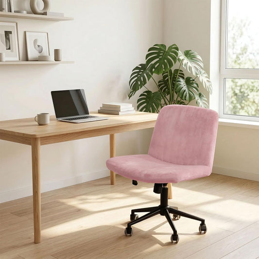 NICEEC Criss Cross Chair Cover Armless Office Dorm Desk Chair Covers Vanity Chair Covers Computer Mid Back Wide Seat Chair Without Arms Protector Spandex Stretch Slipcover Pink(No Chair Only Cover)